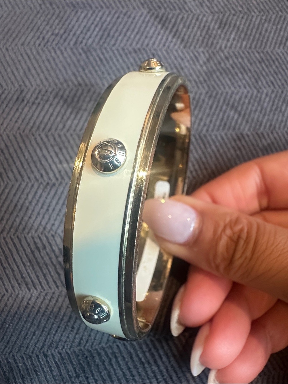 Henri Bendel cream  Enamel gold Tone Stud Bangle Bracelet